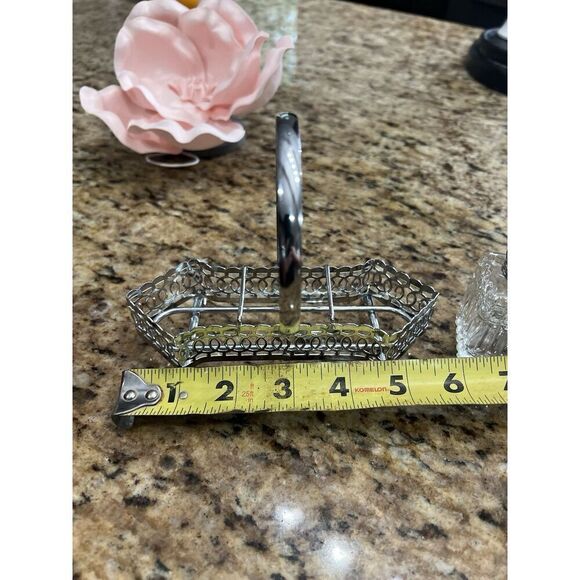 Vintage Salt & Pepper Shakers Mustard Caddy Cruet 4 Pc Silver Glass Elegant - Picture 15 of 15